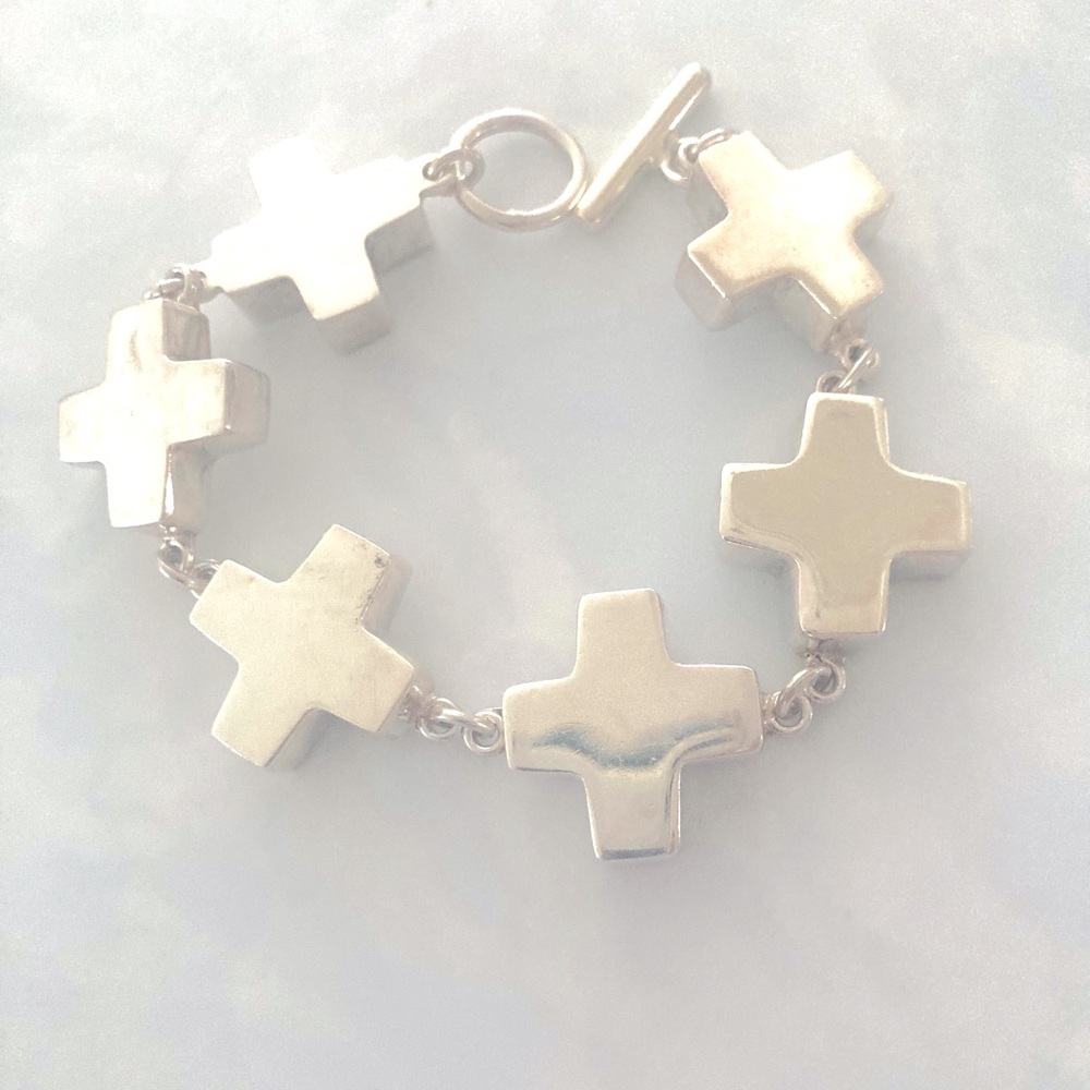 Sterling Silver Cross Link Bracelet 7”